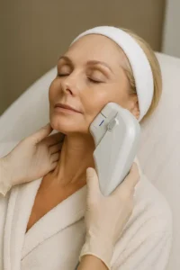 Woman receiving HIFU non surgical facelift treatment St Johns