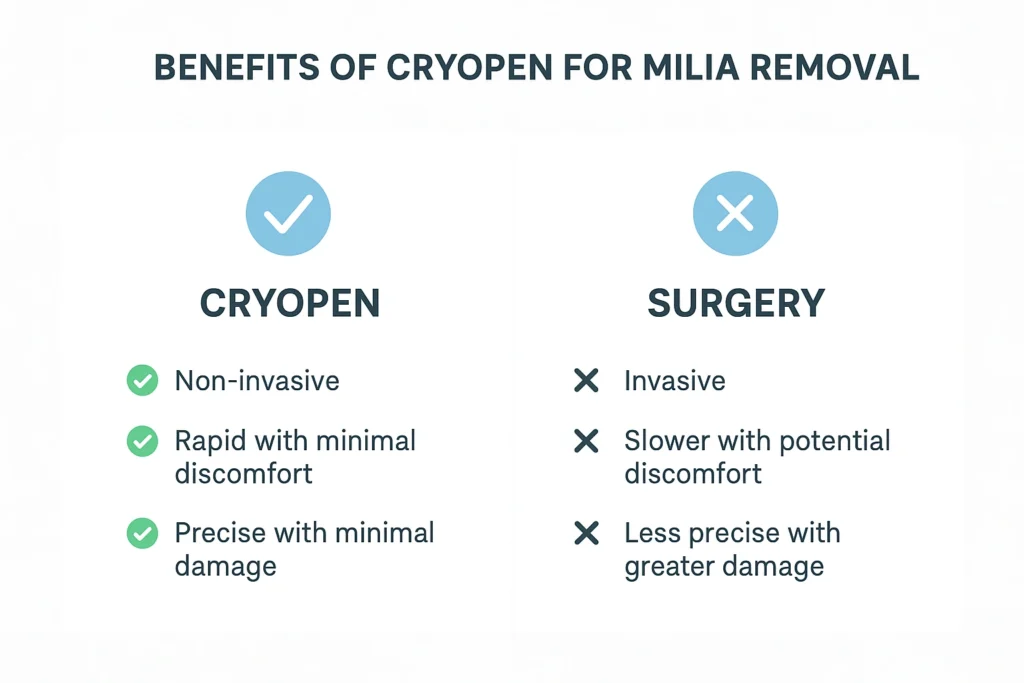 Benefits of cryopen for milia removal St Johns compared to surgical treatments.
